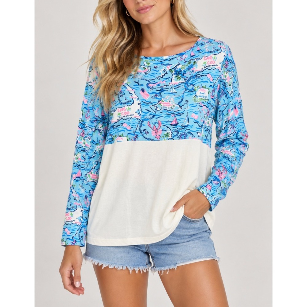 NEW Lilly Pulitzer Finn Top Bali Blue Lilly Loves Cape Cod Coastal XL 000130